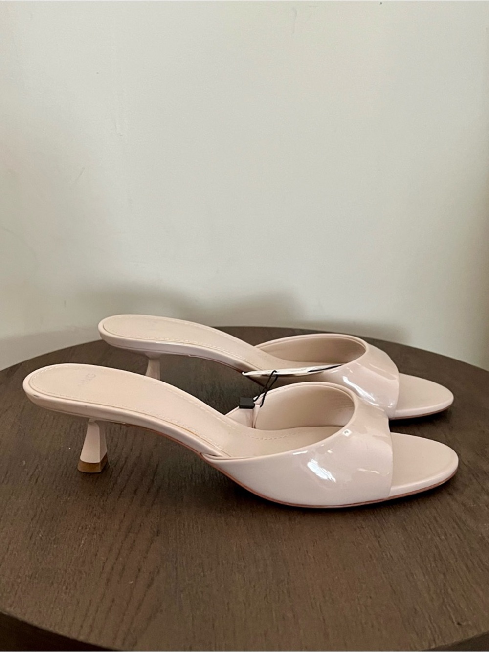 New Glossy Patent Open-Toe Kitten Heels - Nude